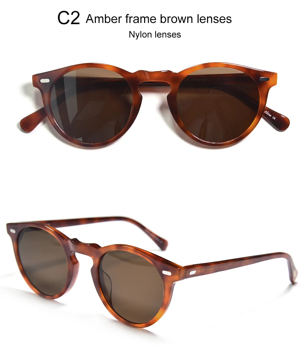 Women Round Acetate Sunglasses Polarized UV400 Fashion Elegant Shades Green Tortoiseshell Frame Anti UV Outdoor Driving Glasses