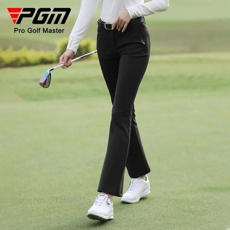 PGM Women Warm Outdoor Golf Flared Pants Ladies Slim Golf Long Sweatpants High Elastic Casual Sports Trousers with Pocket