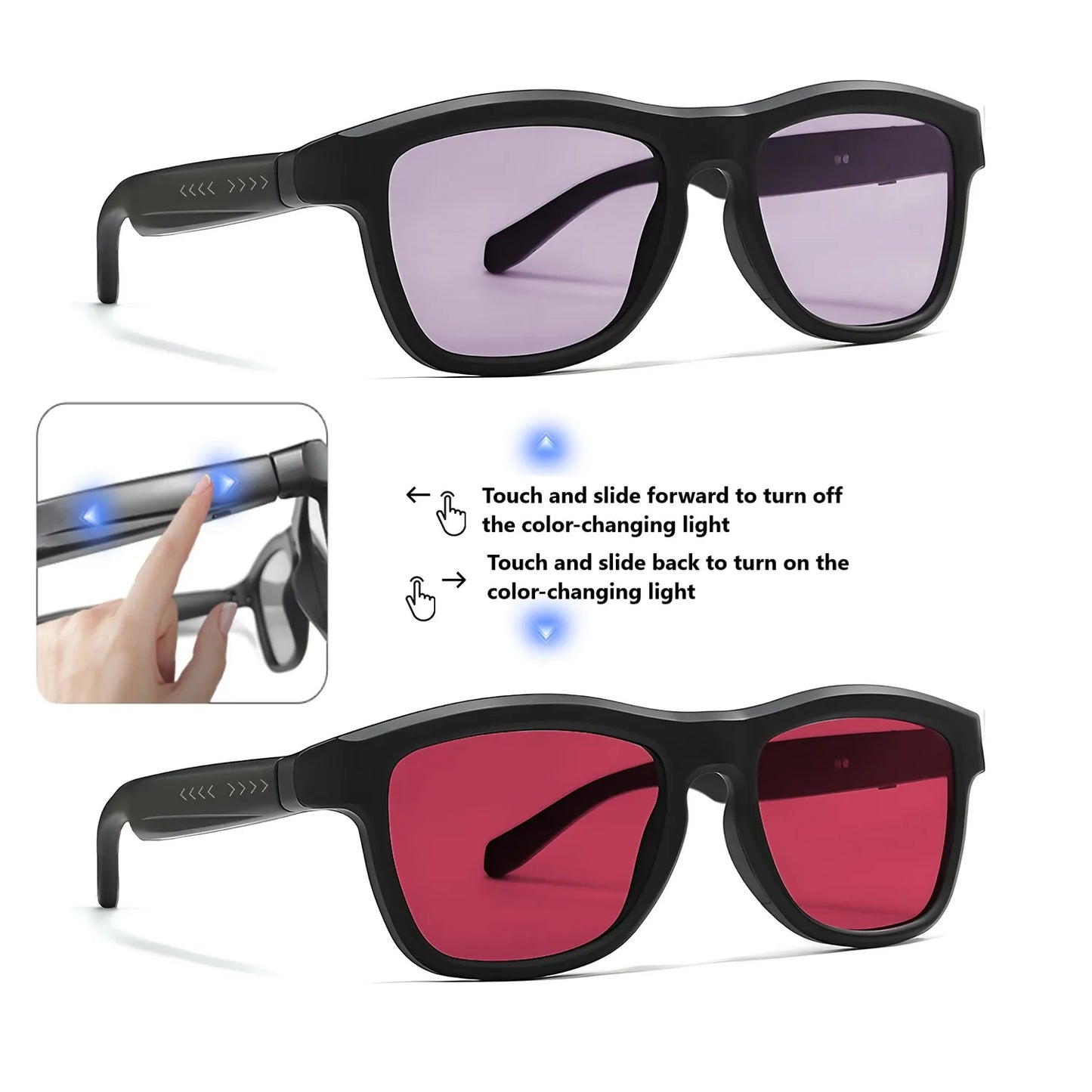 Amazing Electrochromic Smart Ai Sunglasses Polarized UV Protection UV400 Glasses Lenses Swipe Fingers Change Color Instantly