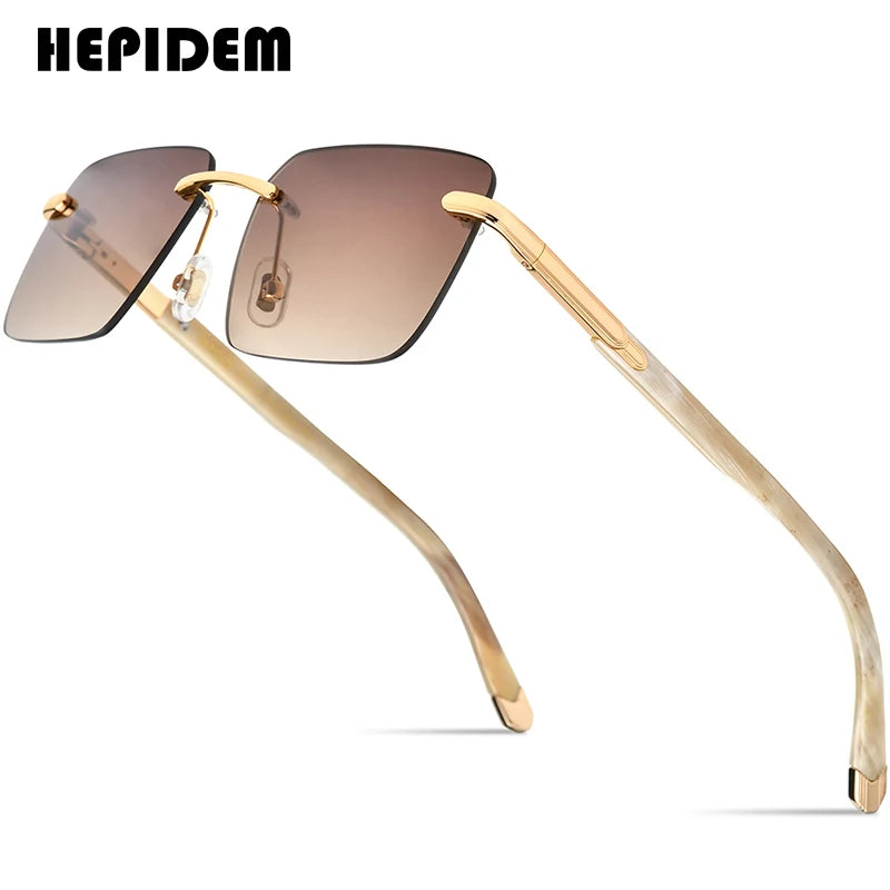 HEPIDEM Buffalo Horn Sunglasses Women Famous Brand Design Square Rimless Men Sun Glasses Luxury Eyewear Buffs Eyeglasses