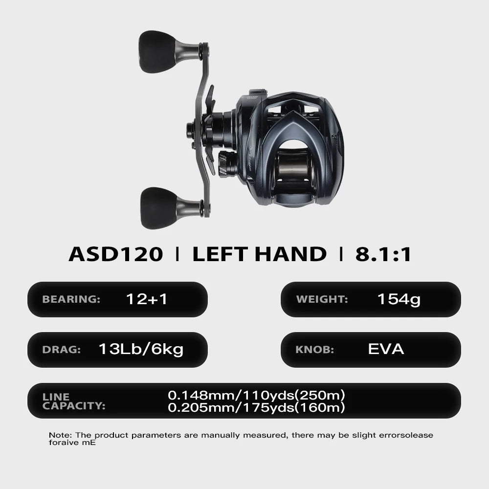 Soloking Ashmoon Alloy 8.1:1 Baitcasting Reel 12+1 BB Longcast Bait Finesse Bass Pike Saltwater Baitcaster Reel 6KG Max Drag