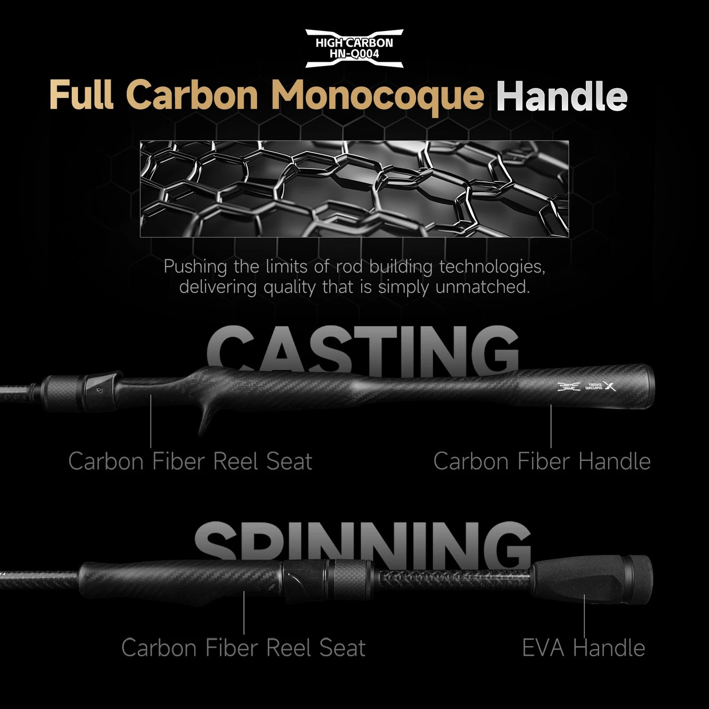 HANDING BONE FALCON Full Carbon Monocoque Handle Fishing Rod Fuji SiC Guide Ring M40X Carbon Fiber Extra Fast Sensitive Rods