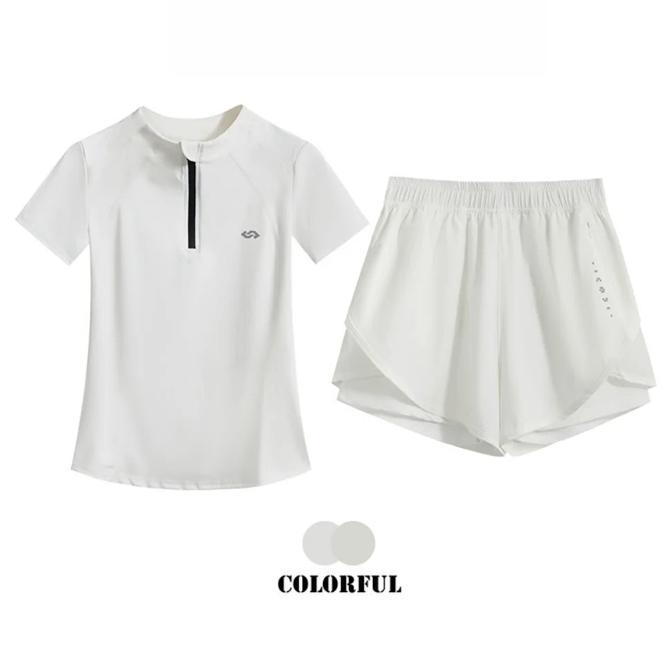 DRUR Golf Wear Women Lightweight Summer Sweatsuit Set Two Pieces Gym Workout Top Shorts Sets Fitness Track Suit Female Yogawear
