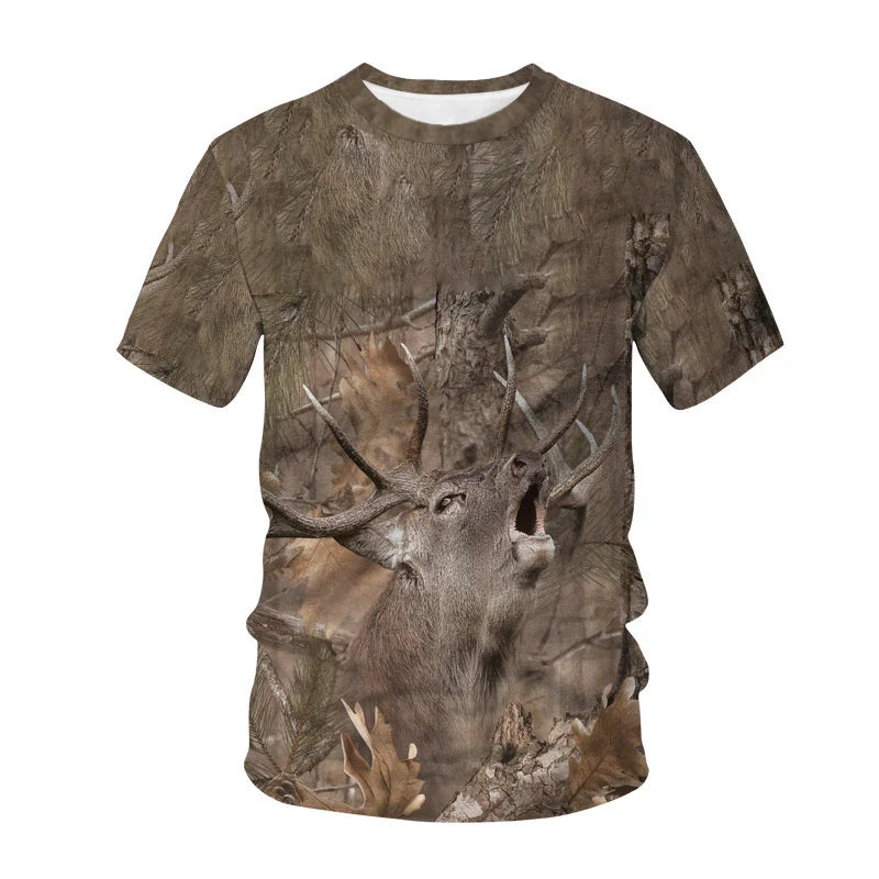Deer Hare Hunting Camoufalge T Shirt Men 3D Camo Wild Boar Rabbit Hunter Printing T-Shirt Women Clothing Funny Short Sleeve
