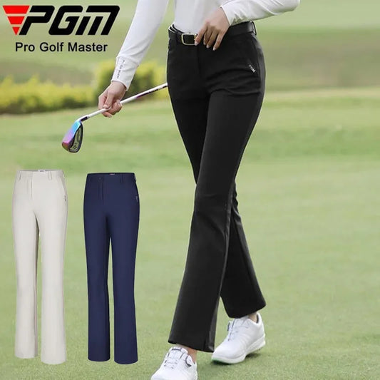 PGM Women Warm Outdoor Golf Flared Pants Ladies Slim Golf Long Sweatpants High Elastic Casual Sports Trousers with Pocket