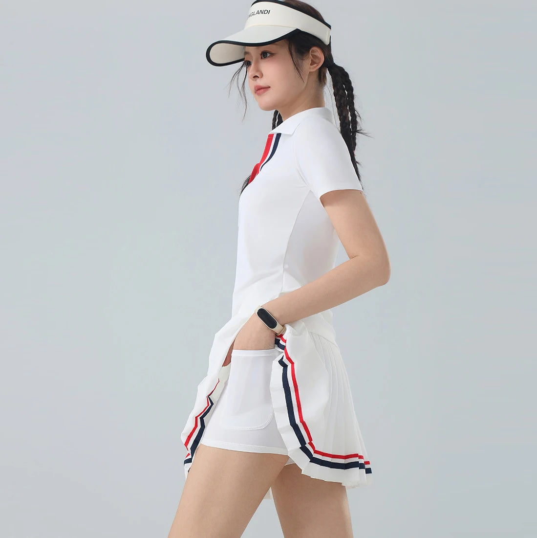 Women's Golf Outfit 2 Piece Quick Dry Breathable Pleated Skirt Set Casual Athletic Workout Sports Suit