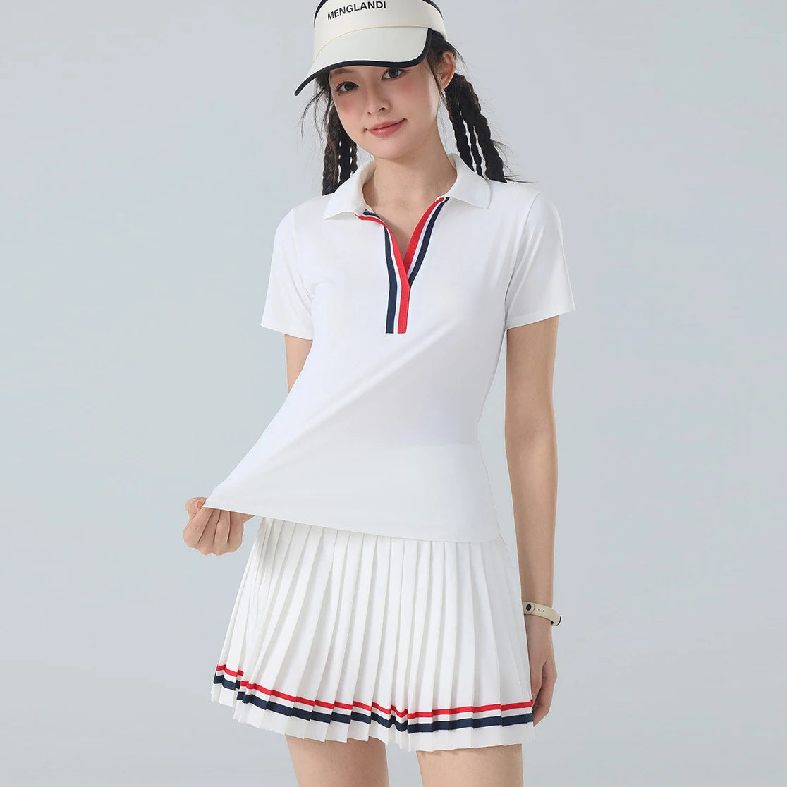 Women's Golf Outfit 2 Piece Quick Dry Breathable Pleated Skirt Set Casual Athletic Workout Sports Suit