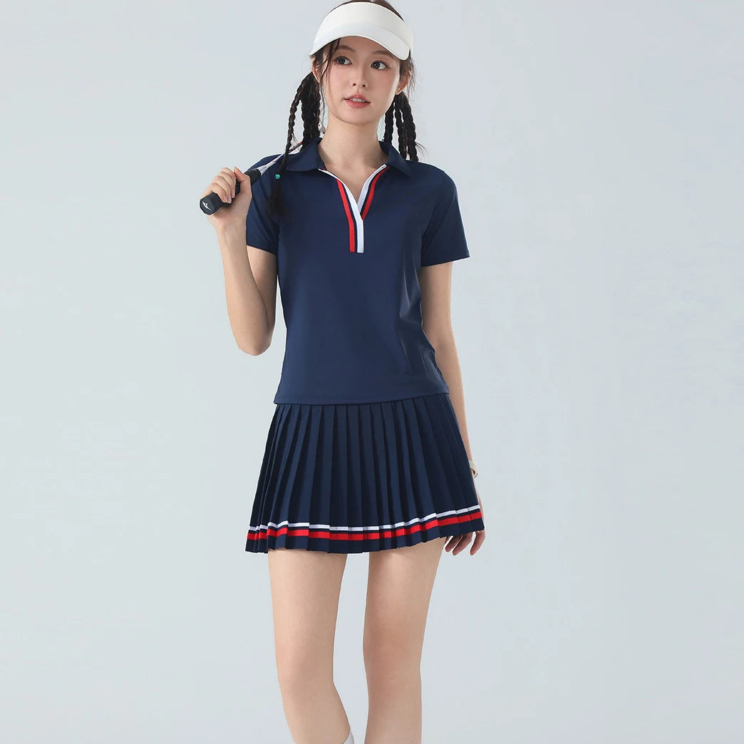 Women's Golf Outfit 2 Piece Quick Dry Breathable Pleated Skirt Set Casual Athletic Workout Sports Suit