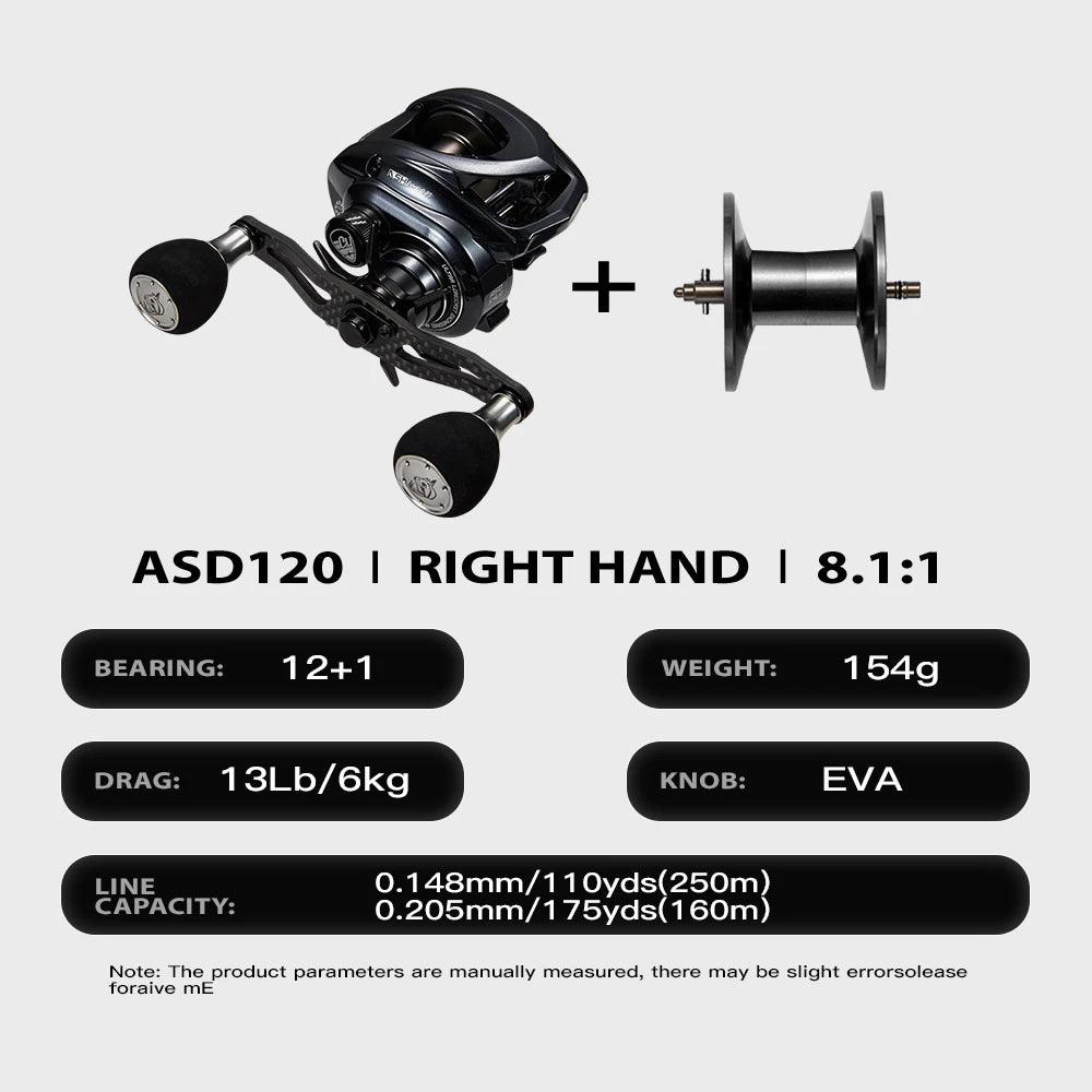 Soloking Ashmoon Alloy 8.1:1 Baitcasting Reel 12+1 BB Longcast Bait Finesse Bass Pike Saltwater Baitcaster Reel 6KG Max Drag