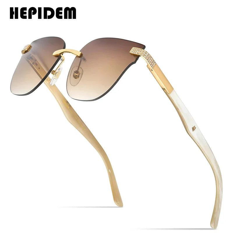 HEPIDEM Buffalo Horn Sunglasses Women Famous Brand Design Square Rimless Men Sun Glasses Luxury Eyewear Buffs Eyeglasses