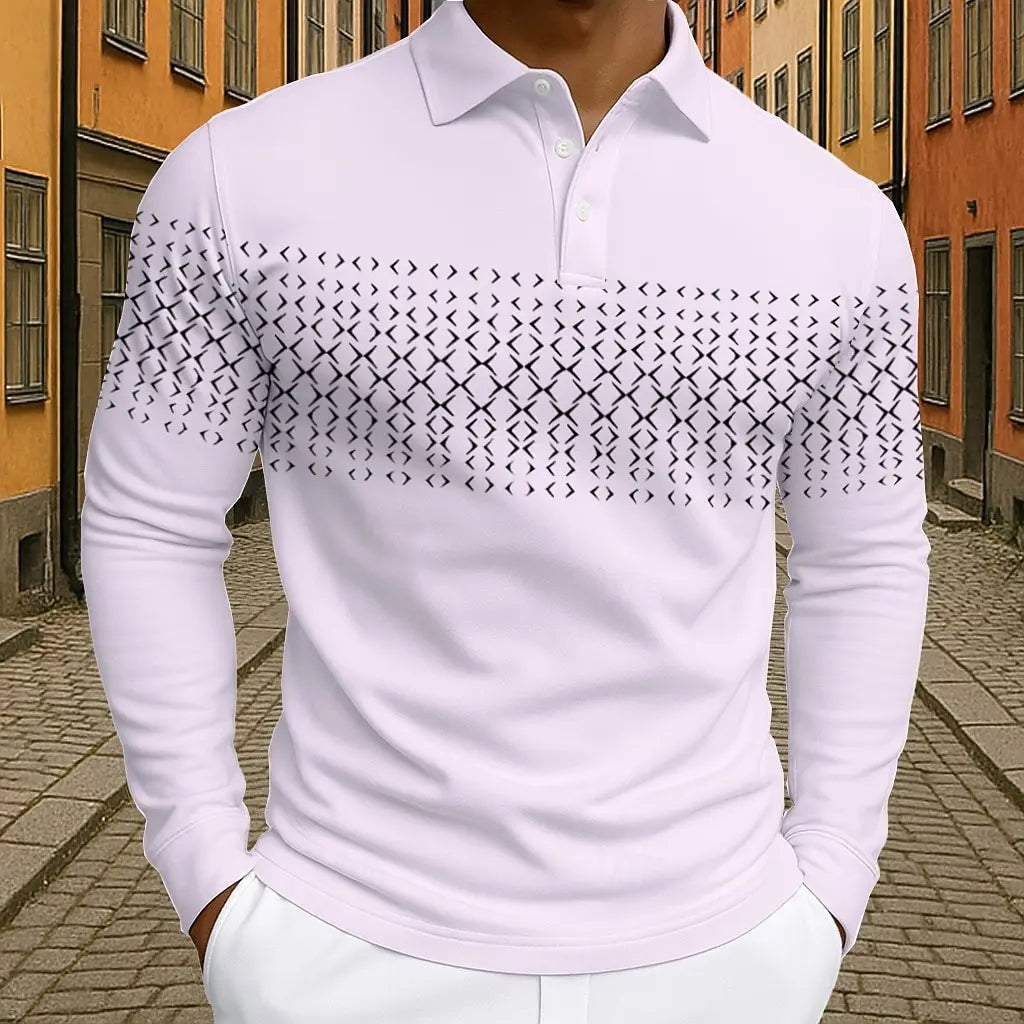 Men's Geometic Golf Polo Long Sleeve Polo Shirts Athleisure Daily Wear 3D Prints Breathable Buttons Tops 2025 Fall Winter