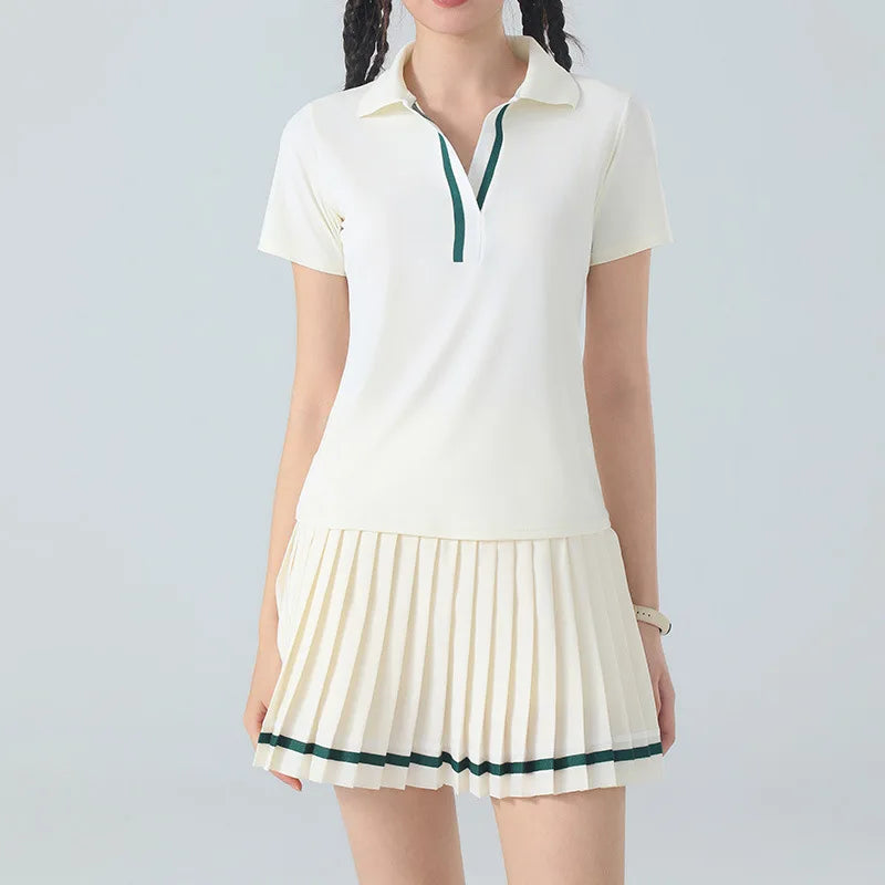 Women's Golf Outfit 2 Piece Quick Dry Breathable Pleated Skirt Set Casual Athletic Workout Sports Suit