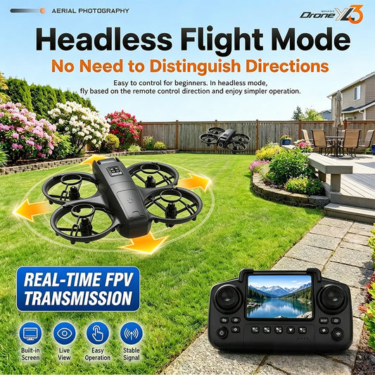ZNLYRION YL3PK Mini Full Protective Drone With 2.4 Inch Screen Remote Dual Camera Optical Flow Hover 2 Batteries Indoor RC Quadcopter
