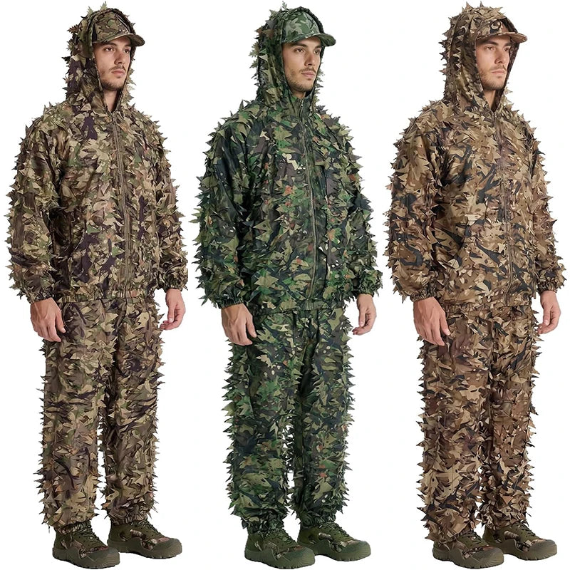 3D Leafy Camo Suit Hunting Camouflage Breathable Ghillie Suit Clothing Woodland Apparel for Hunting Airsoft Wildlife Photography