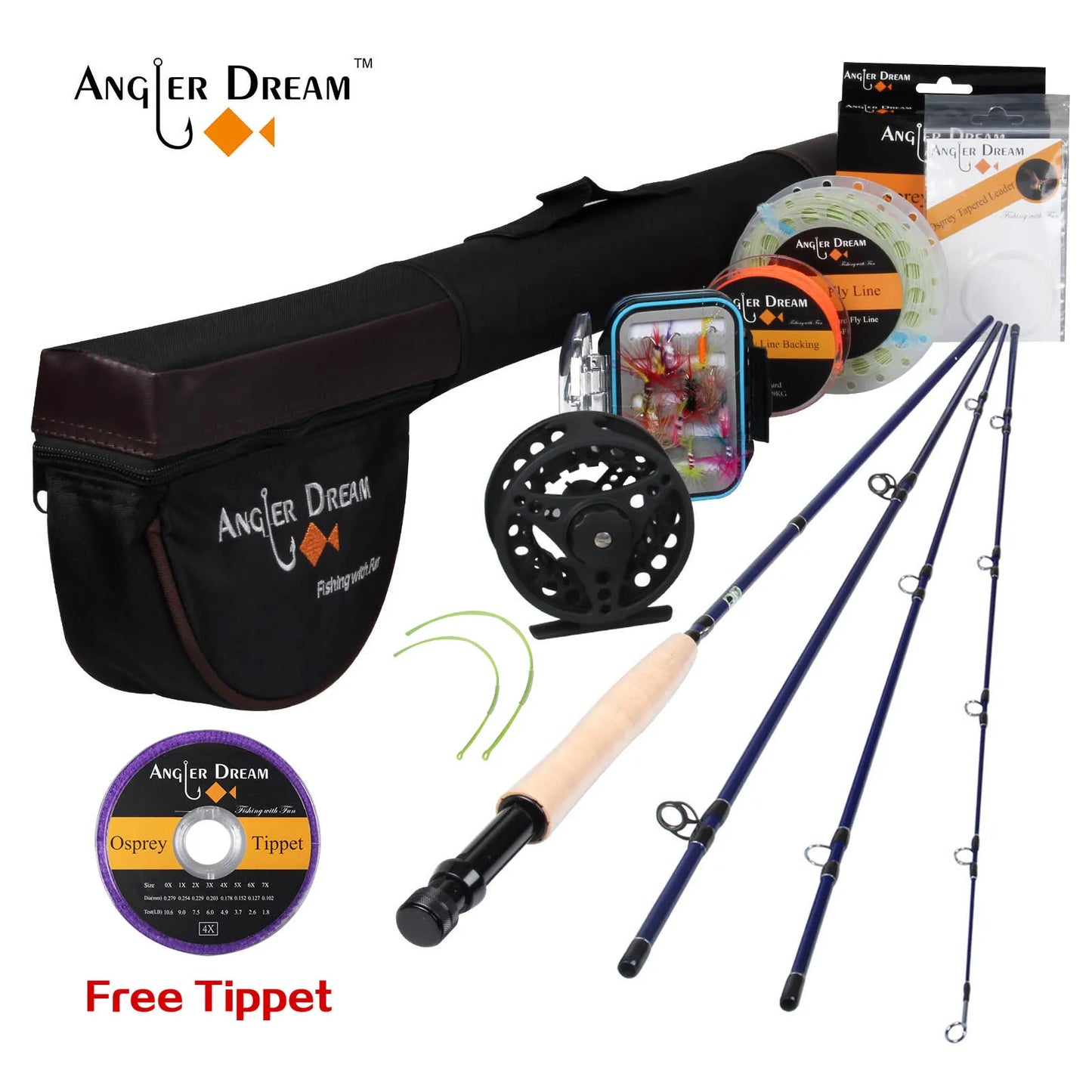 Angler Dream Fly Fishing Rod and Reel Combo Set 3/4 5/6 7/8 WT Rod Combo with Fly Line Fly Lures Full Kit with Bag
