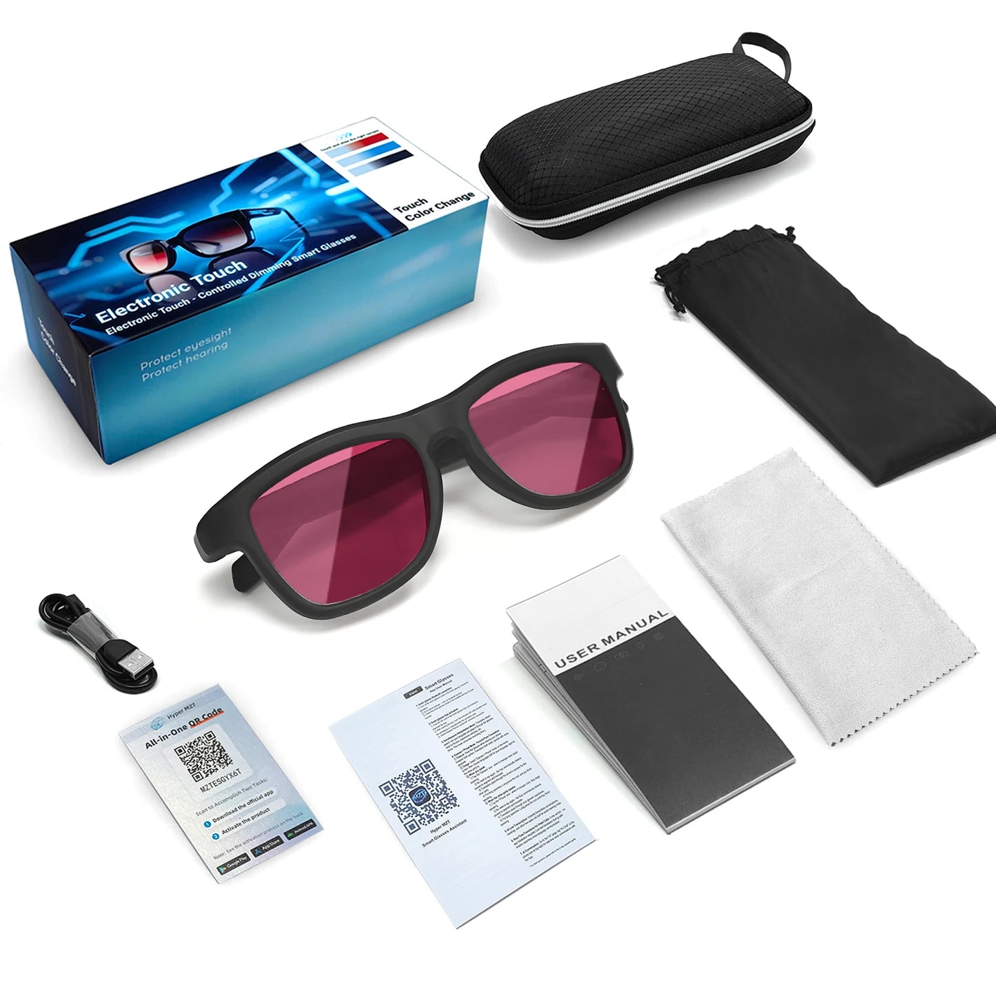 Amazing Electrochromic Smart Ai Sunglasses Polarized UV Protection UV400 Glasses Lenses Swipe Fingers Change Color Instantly